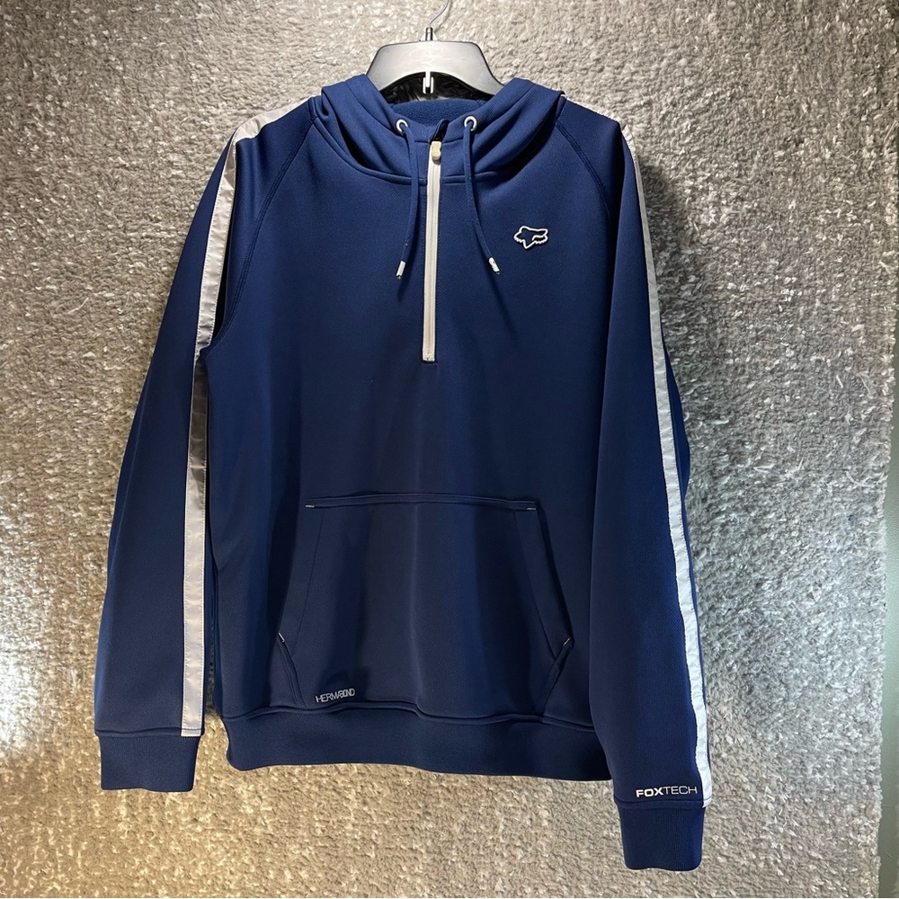 FoxTech Hermbond Mens Large Blue Hoodie Jacket 1/4 Zip Pockets